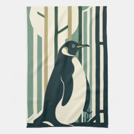 Retro Vintage 60er 70er Olivgrüner Creme-Pinguin Geschirrtuch
