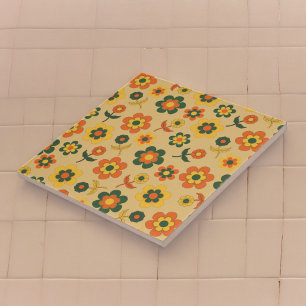 Retro-Vintage-70er-Blumen-Blatt-Muster Fliese