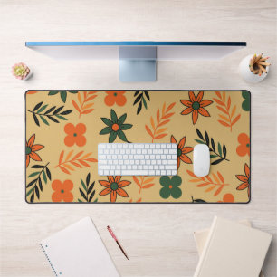 Retro-Vintage-70er-Blumen-Blatt-Muster Schreibtischunterlage