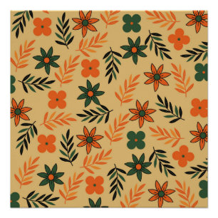 Retro Vintage 70er floral Blumenblattmuster Poster