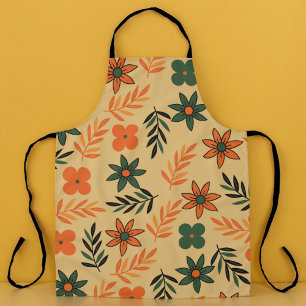 Retro Vintage 70er floral Blumenblattmuster Schürze