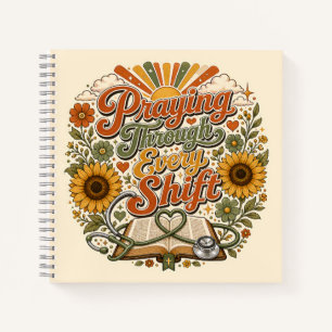 Retro Vintage 70er Jahre Blumen Senf Christen Kran Notizbuch