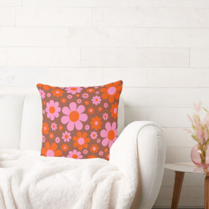 Retro Vintage 70er Jahre Blumenmuster Orange Pink Kissen