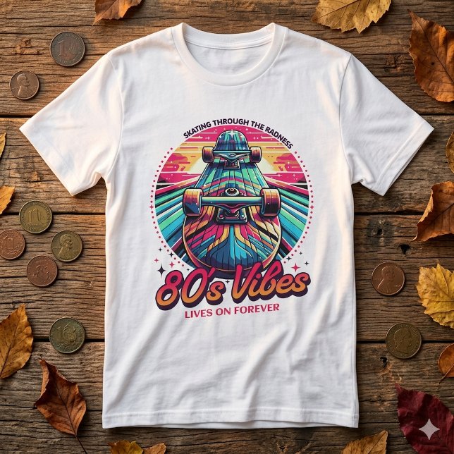 Retro Vintage 80s Skateboard Sunrise T-Shirt (Von Creator hochgeladen)
