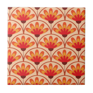 Retro Vintage abstrakte Blumen auf Muschelformen Fliese