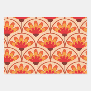 Retro Vintage abstrakte Blumen auf Muschelformen Geschenkpapier Set