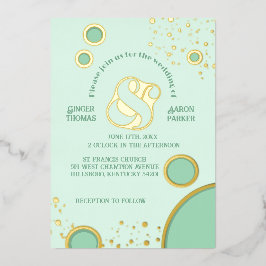 Retro Vintage Ampere und grüne Kreise Hochzeit Gol Folieneinladung