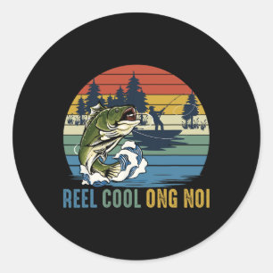 Retro Vintage Angelrolle Cool Ong Noi Vatertag Runder Aufkleber