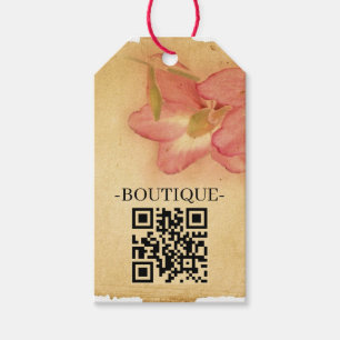 Retro Vintage Antik Blumen Pergament QR Code Geschenkanhänger