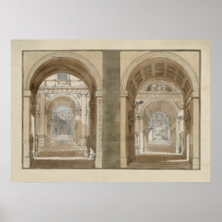 Retro Vintage Architektur Zeichnend Bogengänge Poster