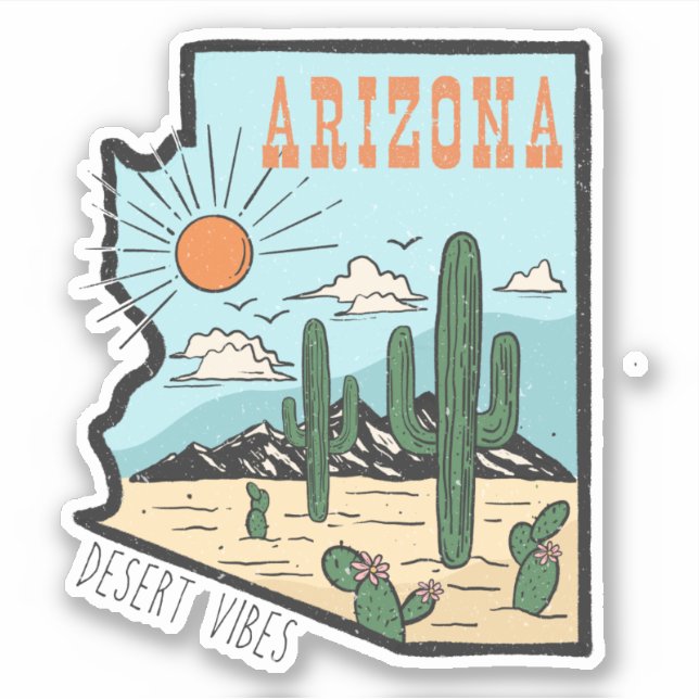 Retro Vintage Arizona Wüste Kakteen Travel Aufkleber (Vorderseite)