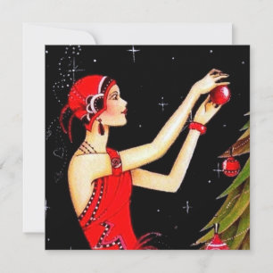 retro vintage Art Deco Dame Nachricht hinzufügen Feiertagskarte