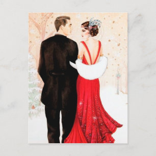 Retro-Vintage-Art-Déco-Weihnachtspaar Feiertagspostkarte