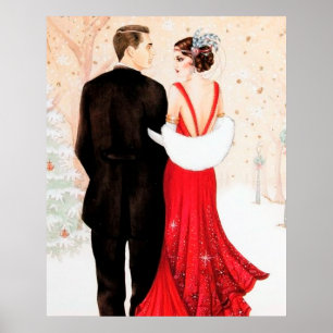 Retro Vintage Art Deco Weihnachtspaar Poster