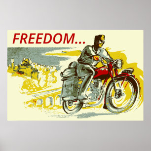 Retro Vintage Art FREEDOM Motorrad Poster