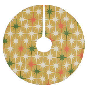 Retro Vintage Atomstars Ochre Mitte des Jahrhunder Polyester Weihnachtsbaumdecke