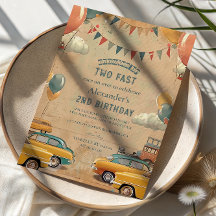 Retro-Vintage-Auto-Zwei-Schnell-Geburtstag
