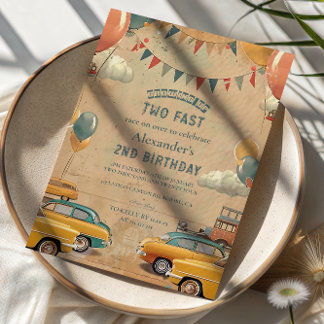 Retro-Vintage-Auto-Zwei-Schnell-Geburtstag Einladung
