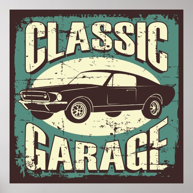Retro-Vintage-Autogarage  Poster (Vorne)
