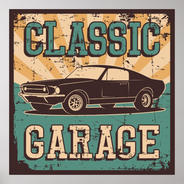 Retro-Vintage-Autogarage  Poster (Vorne)