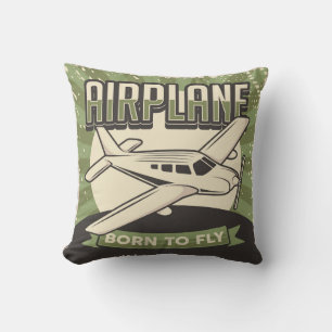 Retro Vintage Aviation Grünes Flugzeug Kissen