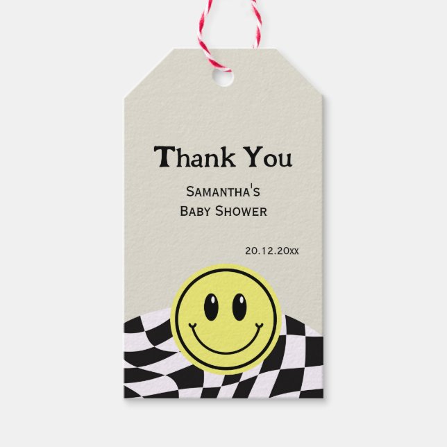 Retro Vintage Babydusche Danke Geschenkanhänger (Vorderseite)