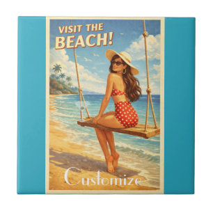 Retro Vintage Bade-Schönheit Thunder_Cove Fliese