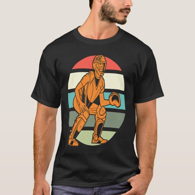 Retro Vintage Baseballwerfer Catcher T-Shirt (Vorderseite)
