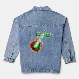 Retro Vintage-Bassgitarren-Musik-Neonlicht in Grün Jeansjacke
