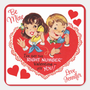 Retro Vintage Benutzerdefinierter Valentinstag für Quadratischer Aufkleber