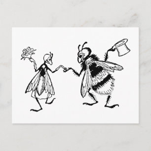 Retro Vintage Black & White Cute Funny Bug Wedding Postkarte