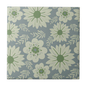 Retro Vintage Blau Grün Floral Fliese