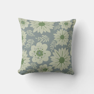 Retro Vintage Blau Grün Floral  Kissen