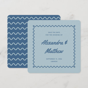 Retro Vintage Blaue Wellige Rahmen Hochzeit Save The Date