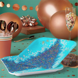 Retro-vintage-blauer Weihnachtsbaum-Party-Teller Pappteller