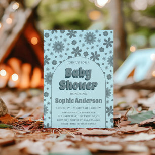 Retro Vintage Boho Gänseblümchen 70er Baby Shower Einladung