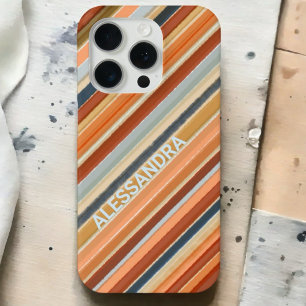 Retro Vintage Boho Monogramm Orange Blau Streifen  Case-Mate iPhone Hülle