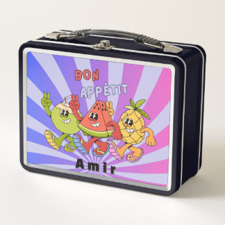 Retro Vintage Bon Appétit Fruit Trio dances Black Metall Brotdose
