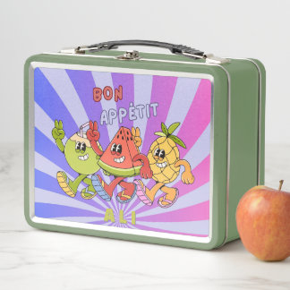 Retro Vintage Bon Appétit Fruit Trio dances Green Metall Brotdose