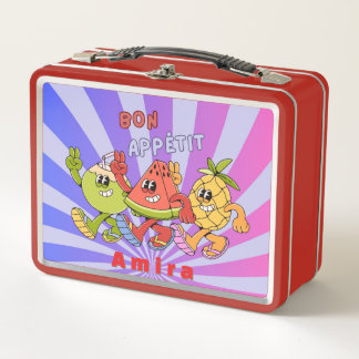 Retro Vintage Bon Appétit Fruit Trio dances Red Metall Brotdose