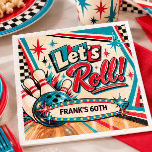 Retro Vintage Bowling Lass uns Rollen 60. Geburtst Serviette