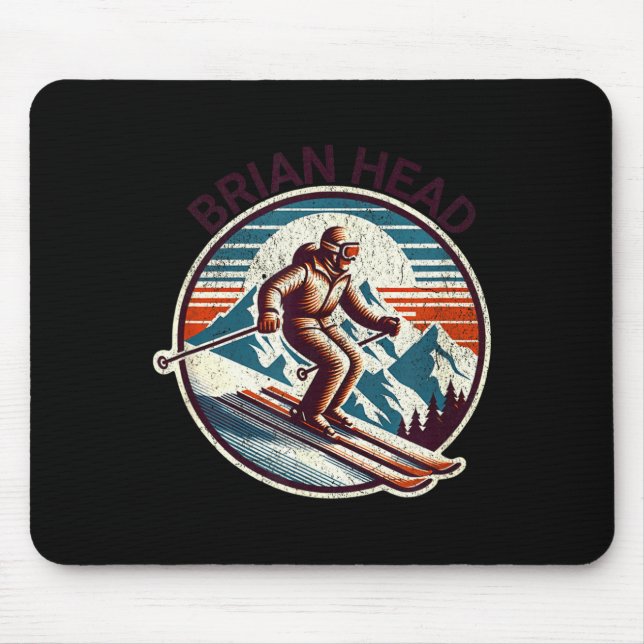 Retro Vintage Brian Head Utah Skigebiet Winter Mousepad (Vorne)