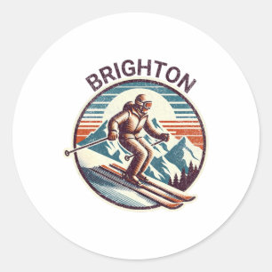 Retro Vintage Brighton Utah Skigebiet Winter Skifa Runder Aufkleber
