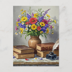 Retro Vintage Bücher Blumen Schriftsteller Postkar Postkarte