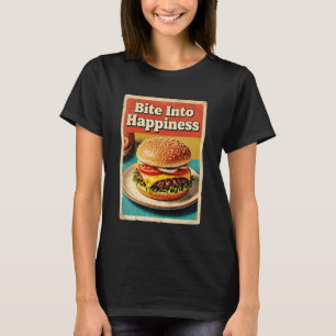 Retro Vintage Cheeseburger In Glück hineinbeißen B T-Shirt