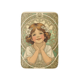 retro Vintage Child With Flowers Badematte