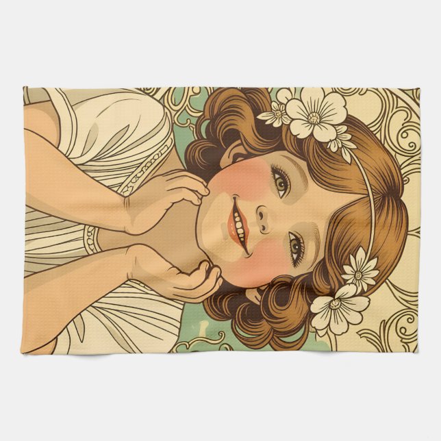 retro Vintage Child With Flowers Geschirrtuch (Horizontal)