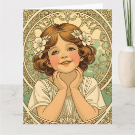 retro Vintage Child With Flowers Karte