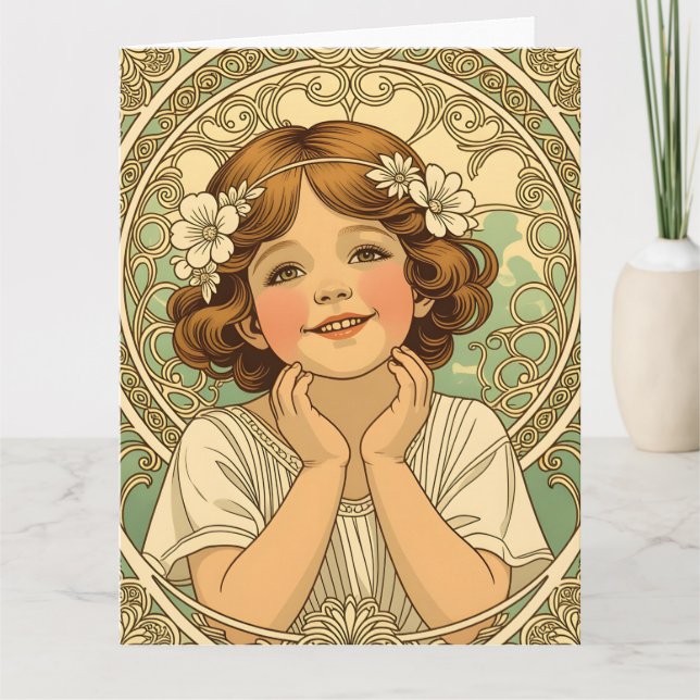 retro Vintage Child With Flowers Karte (Vorderseite)