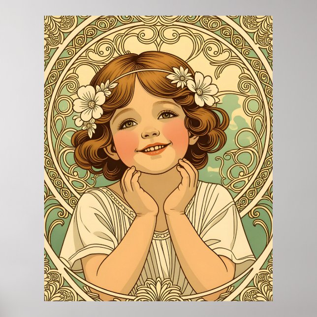 retro Vintage Child With Flowers Poster (Vorne)